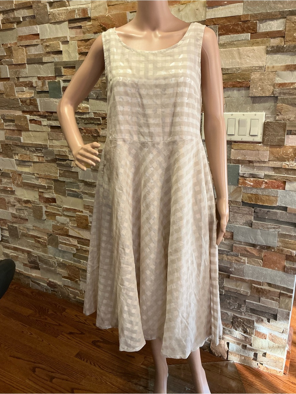 MaxMara Cream Check Sleeveless Midi Dress